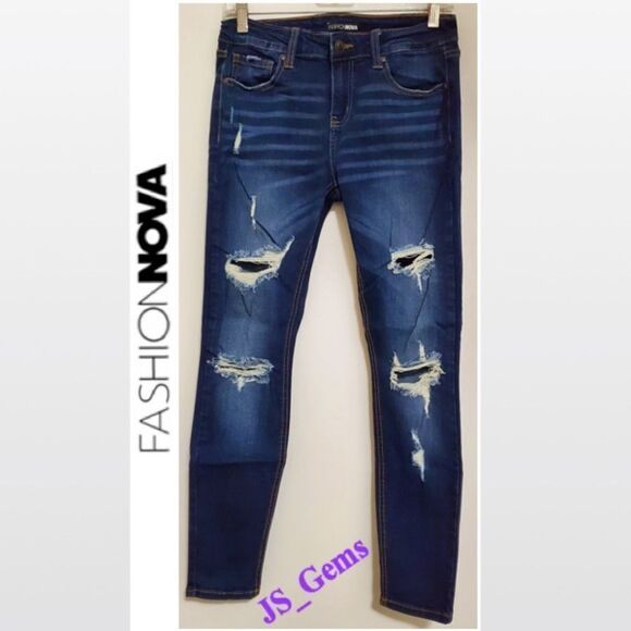 Fashion Nova Size 7 Mid Rise Skinny Blue Jeans - Picture 1 of 12